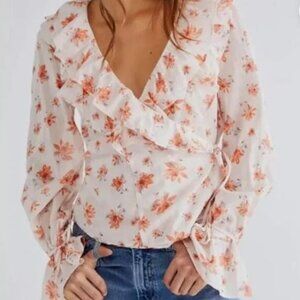 Free People Amanda Ruffle Floral Wrap Top, NWT, size M
